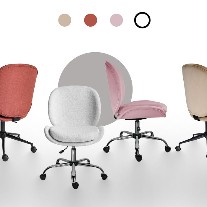 Office Desk Chair - Teddy Boucle Armless Swivel Study Seat Ovoid White