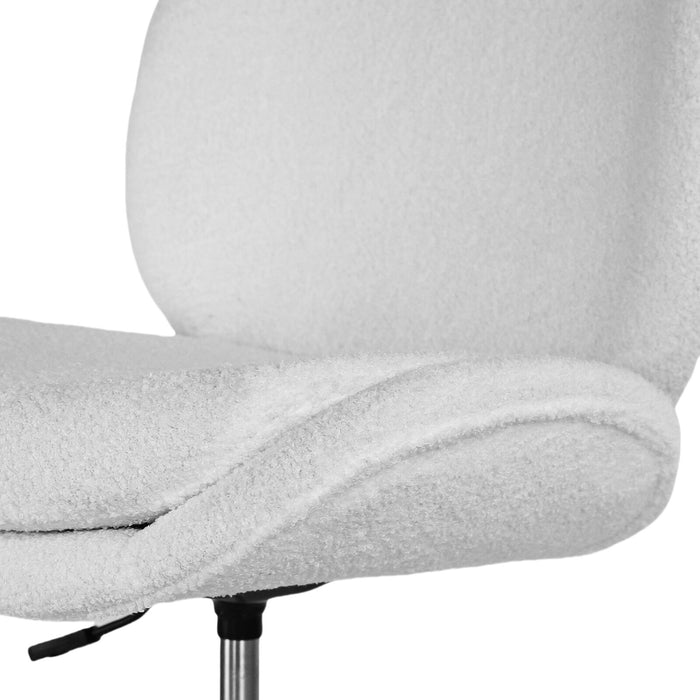 Office Desk Chair - Teddy Boucle Armless Swivel Study Seat Ovoid White