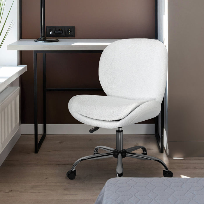 Office Desk Chair - Teddy Boucle Armless Swivel Study Seat Ovoid White