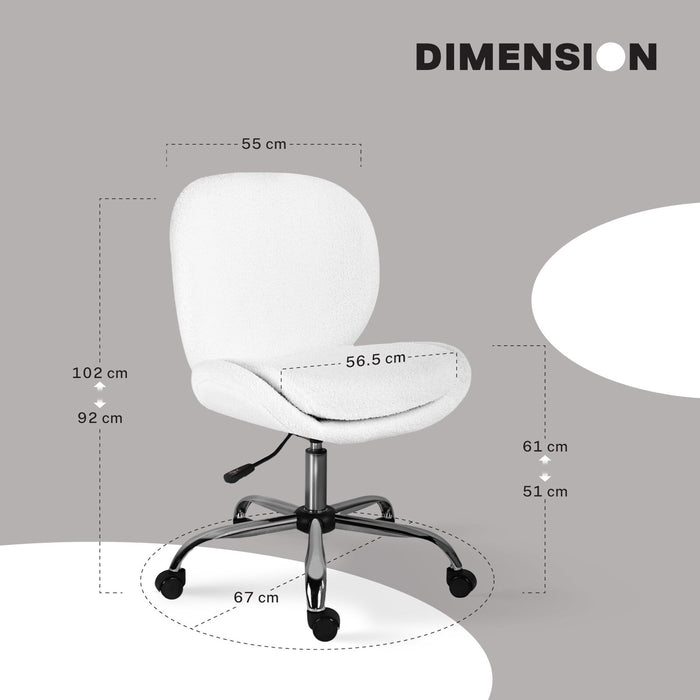 Office Desk Chair - Teddy Boucle Armless Swivel Study Seat Ovoid White