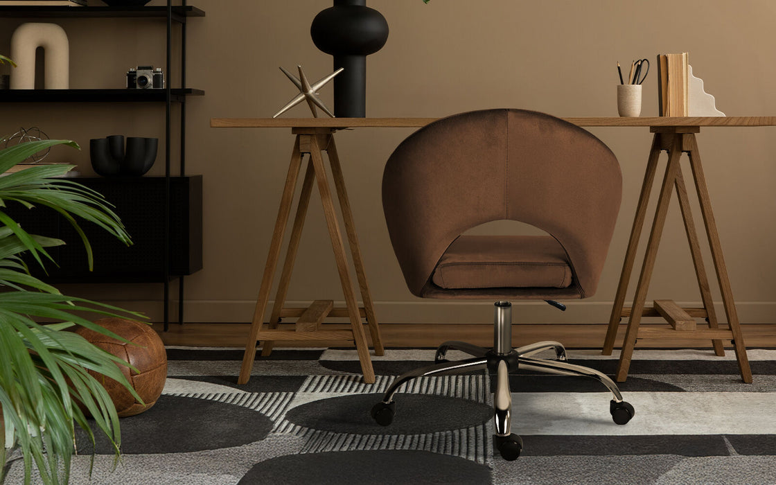 Office Desk Chair - Velvet Home Office Swivel Computer Seat Cove Brown