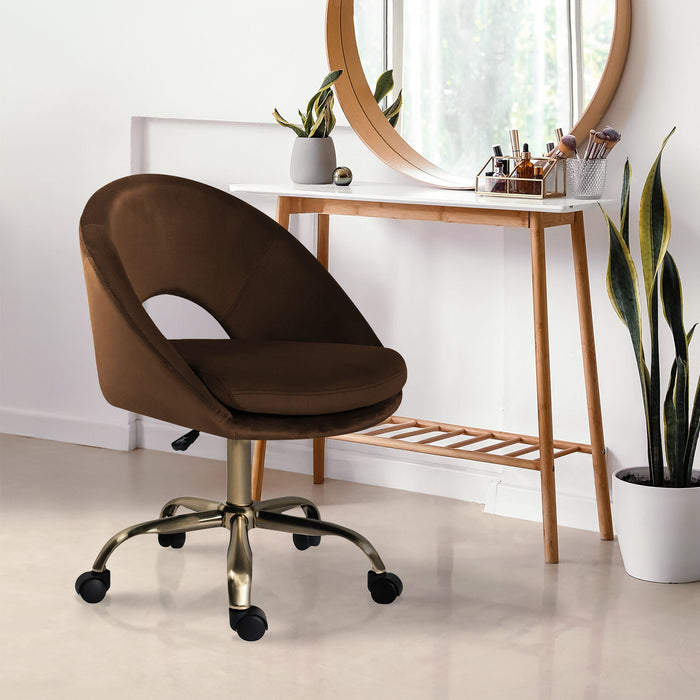 Office Desk Chair - Velvet Home Office Swivel Computer Seat Cove Brown