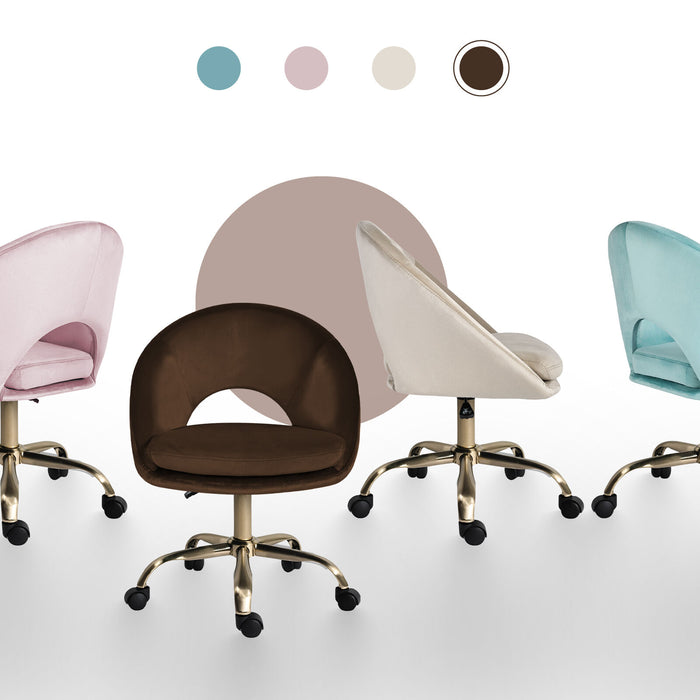 Office Desk Chair - Velvet Home Office Swivel Computer Seat Cove Brown