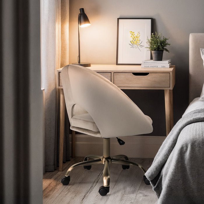 Office Desk Chair - Velvet Home Office Swivel Computer Seat Cove Cream