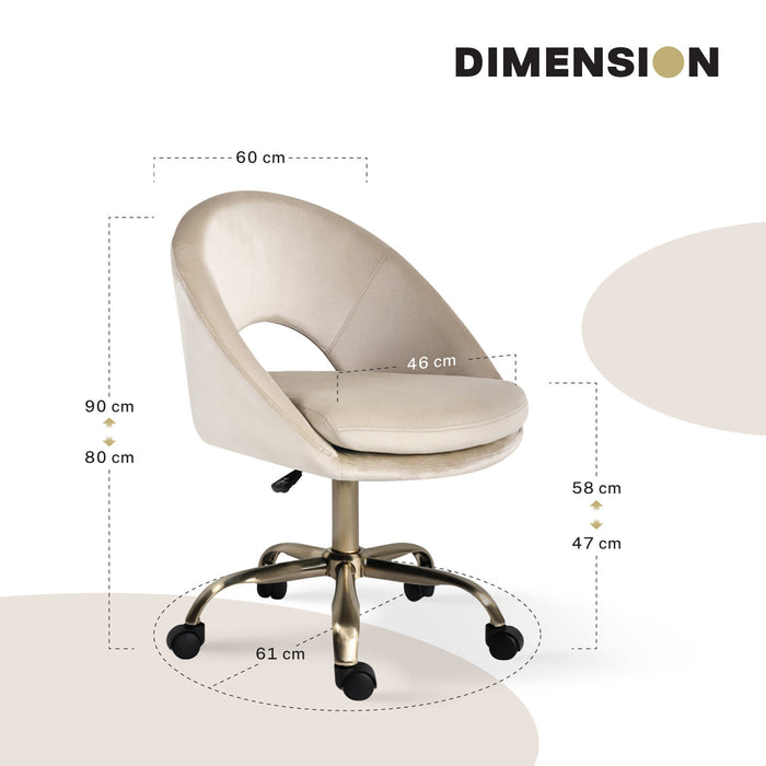 Office Desk Chair - Velvet Home Office Swivel Computer Seat Cove Cream