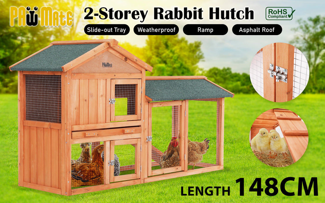 Rabbit Hutch Chicken Coop 148 X 44 X 84.5Cm 2 Storey Pet Cage Run Siena