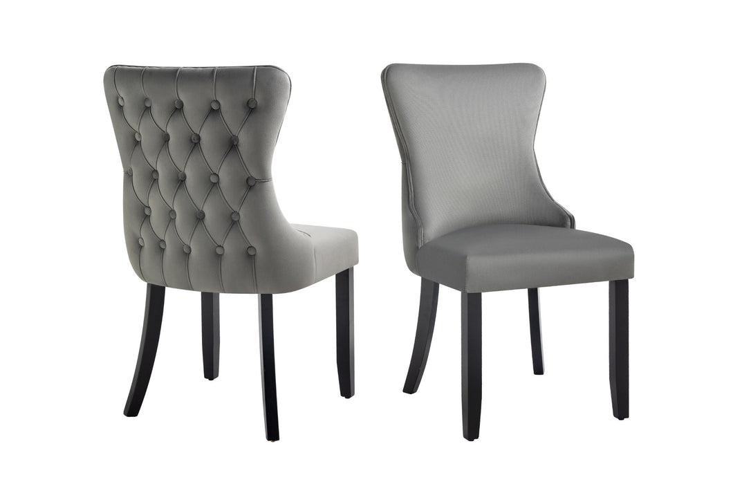 Paris Dark Grey Velvet And Black Rubberwood Upholstered Dining Chairs Tufted Back -Set Of 2