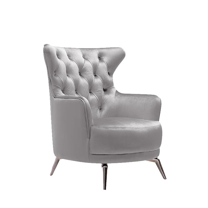 Grand Tufted Velvet Light Grey Arm Chair