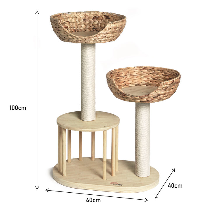 Premium Eco Bamboo Cat Tree Medium - Natural Bamboo Structure Safe & Stable Multi-Functional Cat Furniture Climbing & Scratching