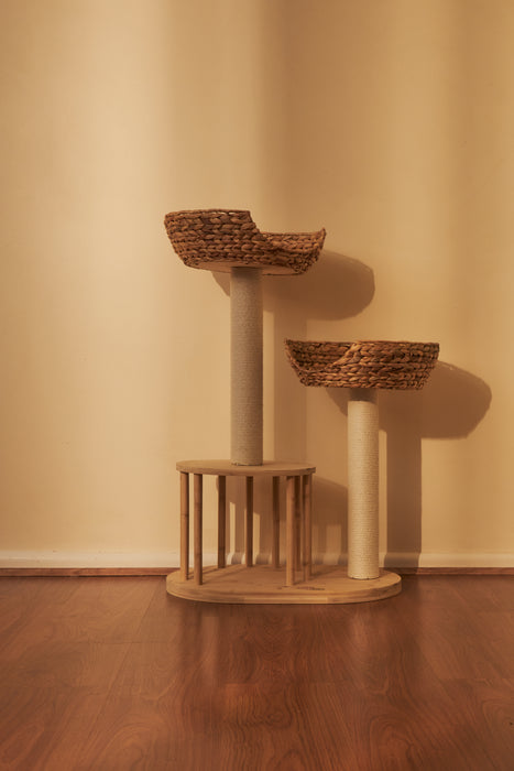 Premium Eco Bamboo Cat Tree Medium - Natural Bamboo Structure Safe & Stable Multi-Functional Cat Furniture Climbing & Scratching