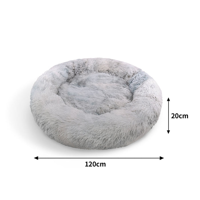 Dog Cat Pet Calming Bed Washable Zipper Cover Warm Soft Plush Round Sleeping 120Cm