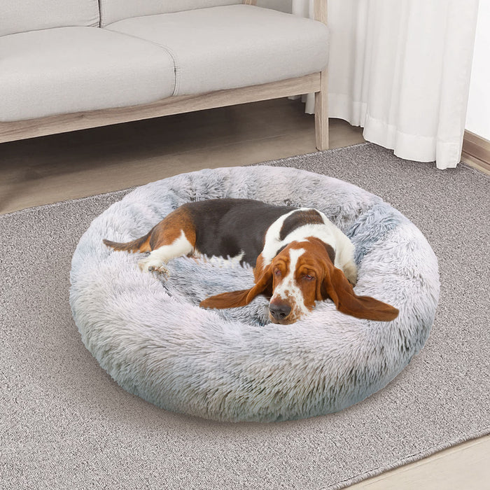 Dog Cat Pet Calming Bed Washable Zipper Cover Warm Soft Plush Round Sleeping 120Cm