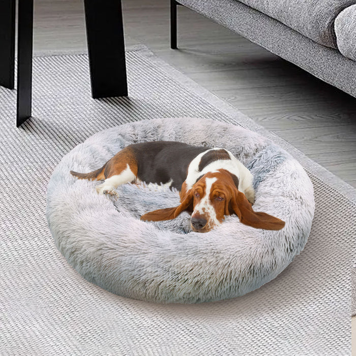 Dog Cat Pet Calming Bed Washable Zipper Cover Warm Soft Plush Round Sleeping 120Cm