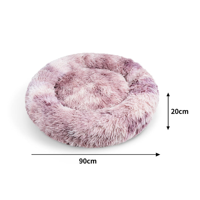 Dog Cat Pet Calming Bed Warm Soft Plush Round Nest Comfy Sleeping Kennel Cave 90