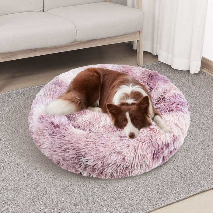 Dog Cat Pet Calming Bed Warm Soft Plush Round Nest Comfy Sleeping Kennel Cave 90
