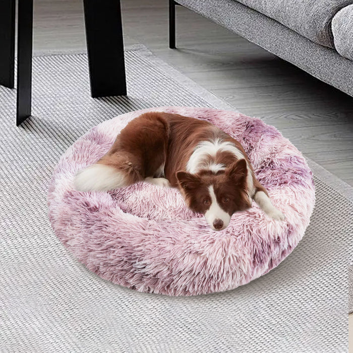 Dog Cat Pet Calming Bed Warm Soft Plush Round Nest Comfy Sleeping Cave Mel 120Cm