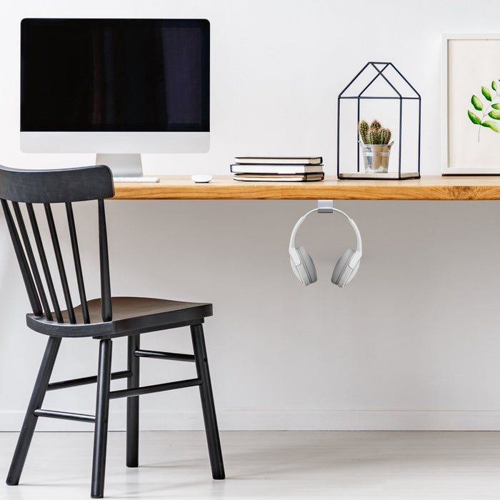 Hhw Universal Under Desk Headphone Hook White