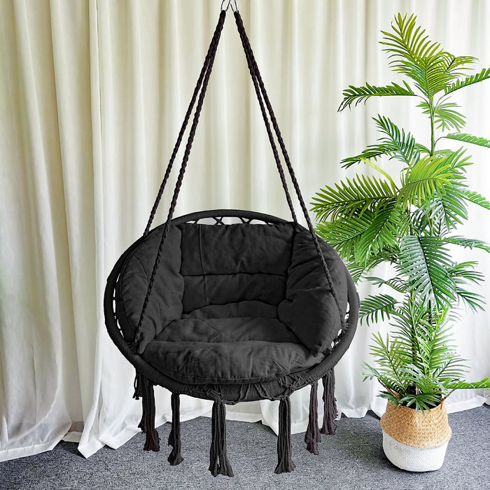 Kids Hammock Hanging Swing Chair With Cushions In Black