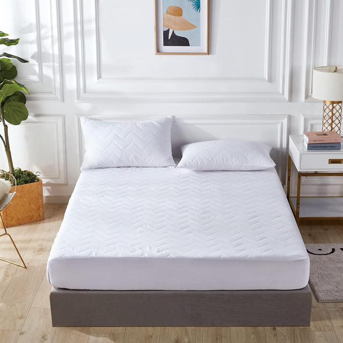 Single Size 100% Ultra-Soft Cotton Quilted Anti-Microbial Mattress Cover Protector