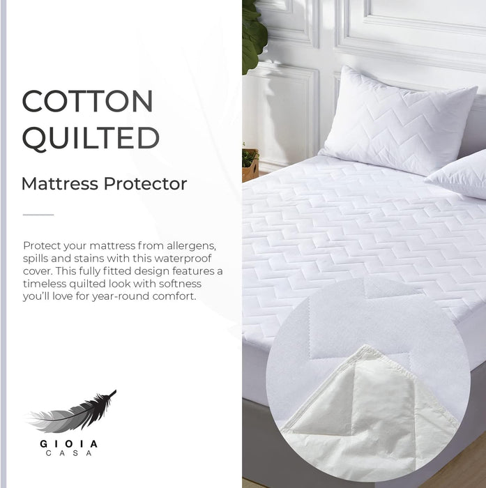 Single Size 100% Ultra-Soft Cotton Quilted Anti-Microbial Mattress Cover Protector