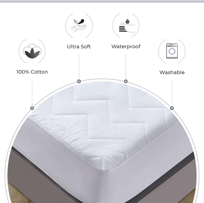 Single Size 100% Ultra-Soft Cotton Quilted Anti-Microbial Mattress Cover Protector