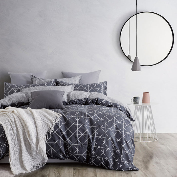 King Size 100% Cotton Reversible Quilt Cover Set - Manhattan