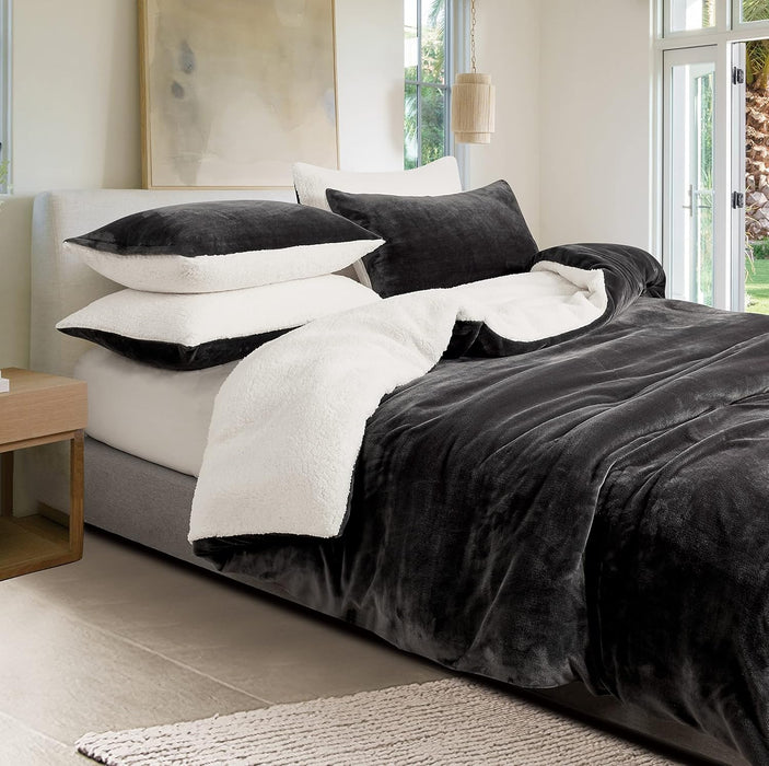 King Size 2-In-1 Teddy Sherpa Quilt Cover Set - - Charcoal