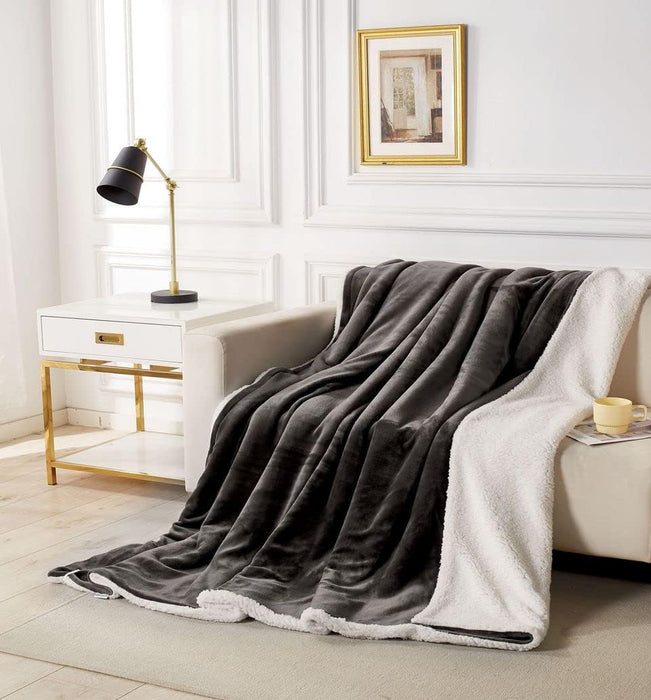 King Size 2-In-1 Teddy Sherpa Quilt Cover Set - - Charcoal