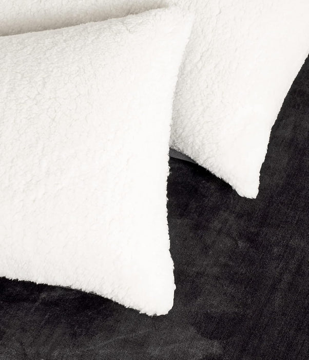 King Size 2-In-1 Teddy Sherpa Quilt Cover Set - - Charcoal