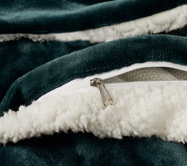 King Size 2-In-1 Teddy Sherpa Quilt Cover Set - - Emerald Green