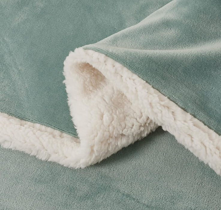King Size 2-In-1 Teddy Sherpa Quilt Cover Set - - Sage Green