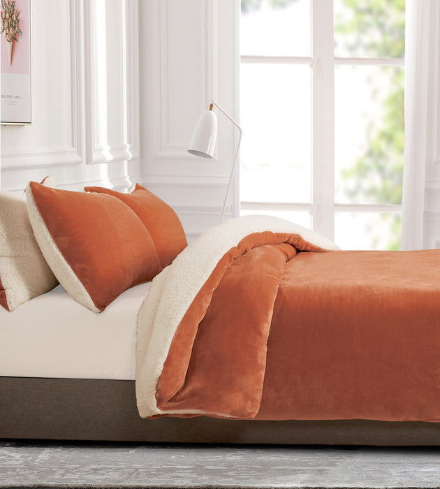 King Size 2-In-1 Teddy Sherpa Quilt Cover Set - - Terracotta