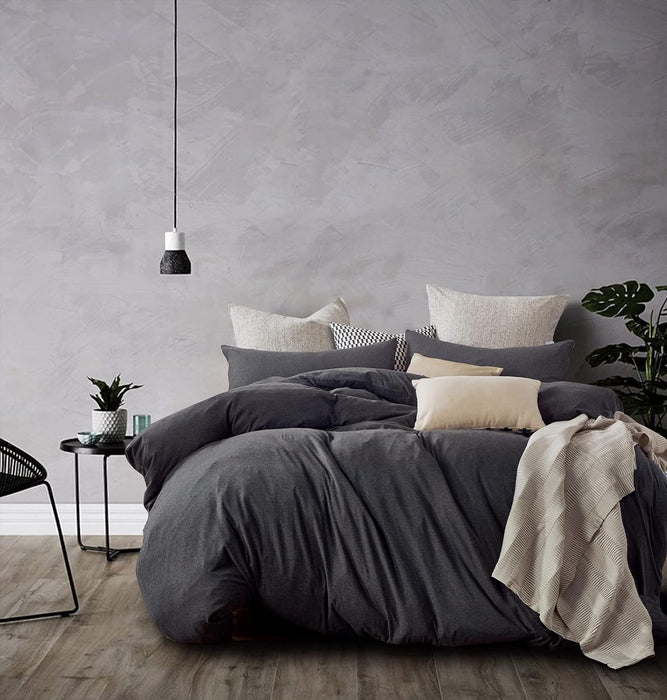 Super King Size 100% Jersey Cotton Quilt Cover Set - Black Marble