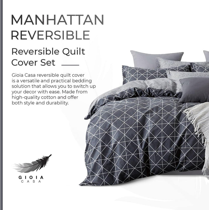 Super King Size 100% Cotton Manhattan Reversible Printed Quilt Cover Set