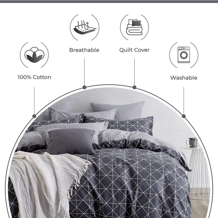 Super King Size 100% Cotton Manhattan Reversible Printed Quilt Cover Set