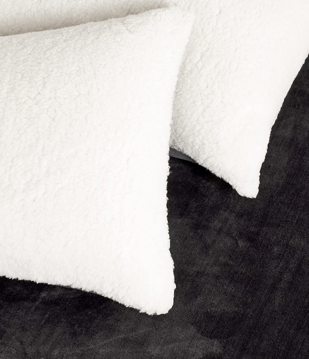 Super King Size 2-In-1 Teddy Sherpa Quilt Cover Set - Charcoal