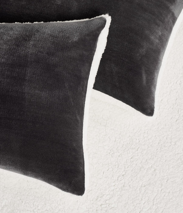 Super King Size 2-In-1 Teddy Sherpa Quilt Cover Set - Charcoal