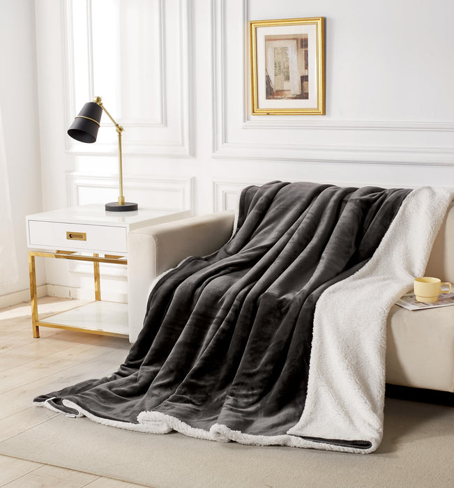 Super King Size 2-In-1 Teddy Sherpa Quilt Cover Set - Charcoal