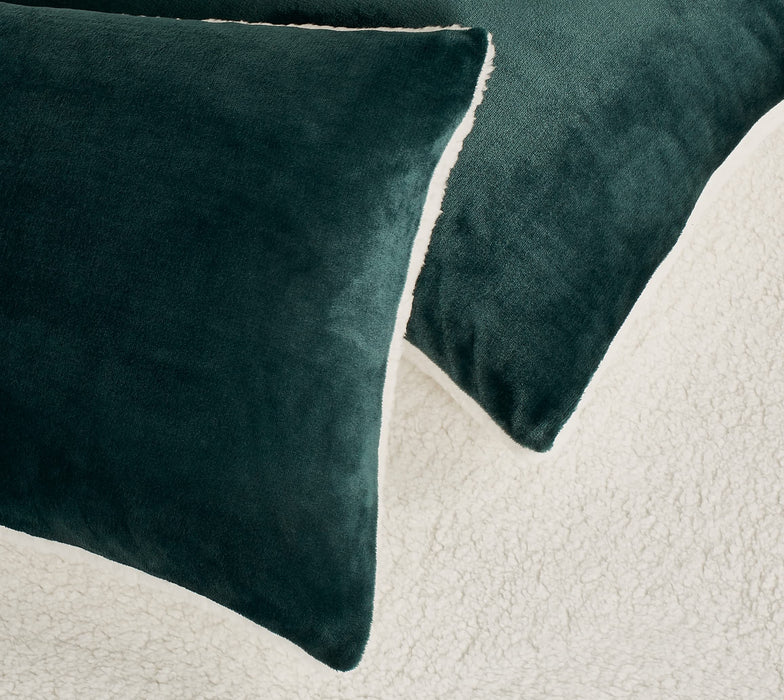Super King Size 2-In-1 Teddy Sherpa Quilt Cover Set - Emerald Green