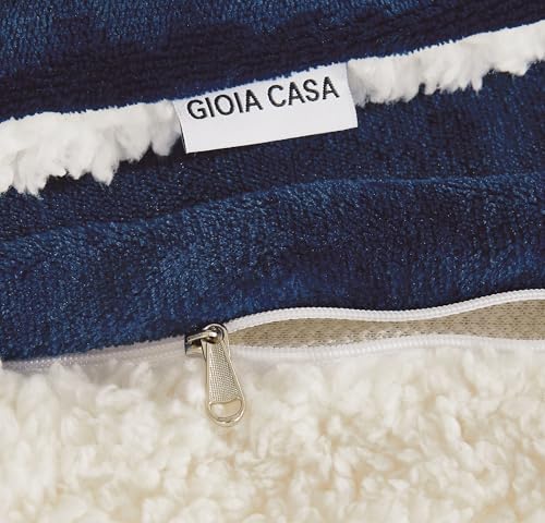 Super King Size 2-In-1 Teddy Sherpa Quilt Cover Set - Navy Blue