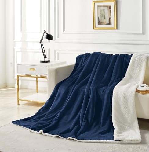 Super King Size 2-In-1 Teddy Sherpa Quilt Cover Set - Navy Blue