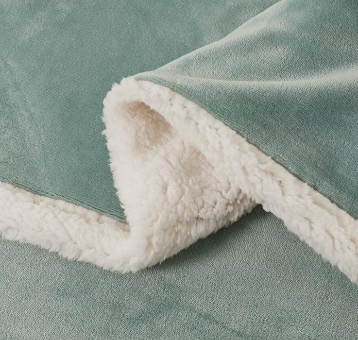 Super King Size 2-In-1 Teddy Sherpa Quilt Cover Set - Sage Green