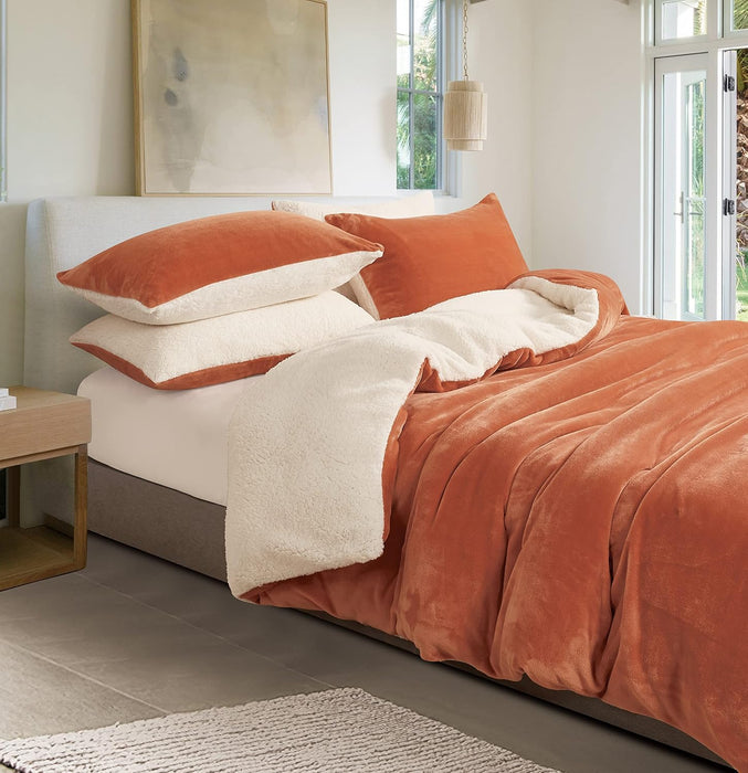 Super King Size 2-In-1 Teddy Sherpa Quilt Cover Set - Terracotta