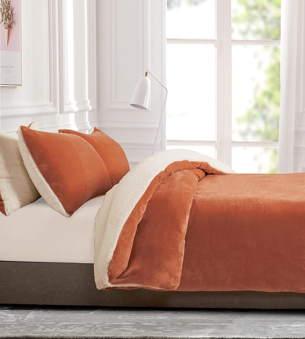 Super King Size 2-In-1 Teddy Sherpa Quilt Cover Set - Terracotta