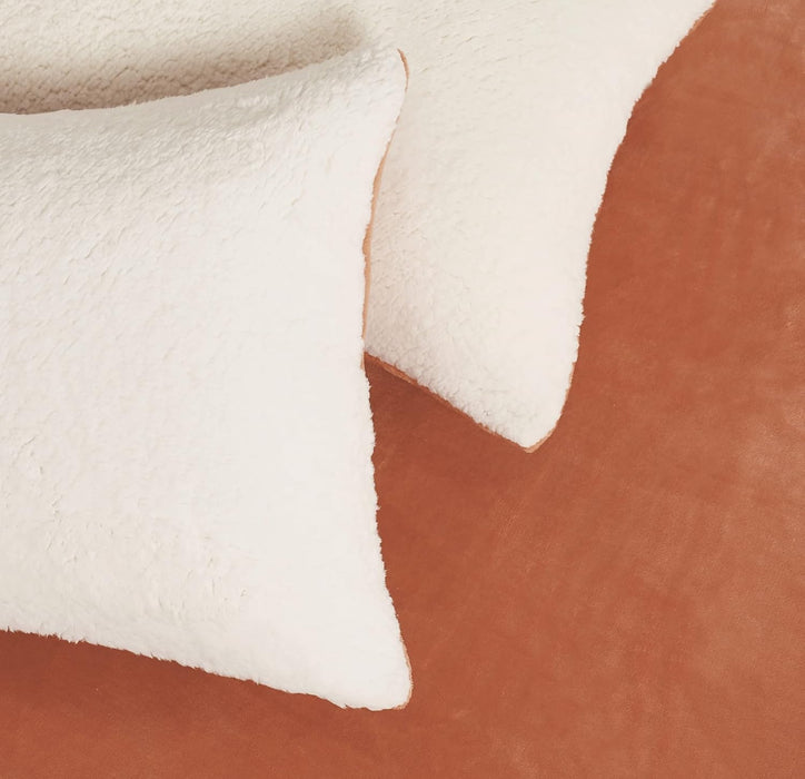 Super King Size 2-In-1 Teddy Sherpa Quilt Cover Set - Terracotta
