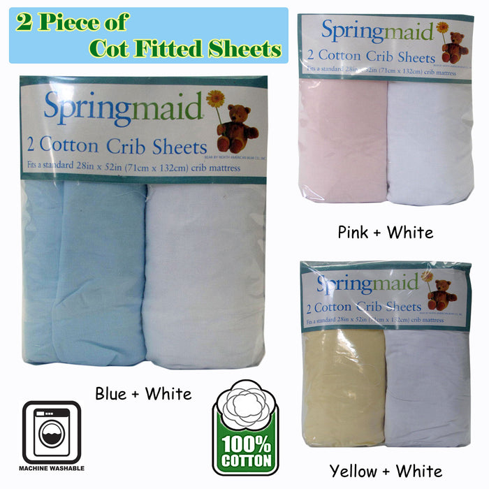 2 Piece Of Baby Cot Cotton Fitted Sheet Blue & White - Single