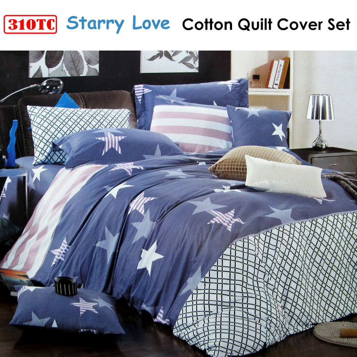 310Tc Starry Love Cotton Printed Quilt Cover Set Single