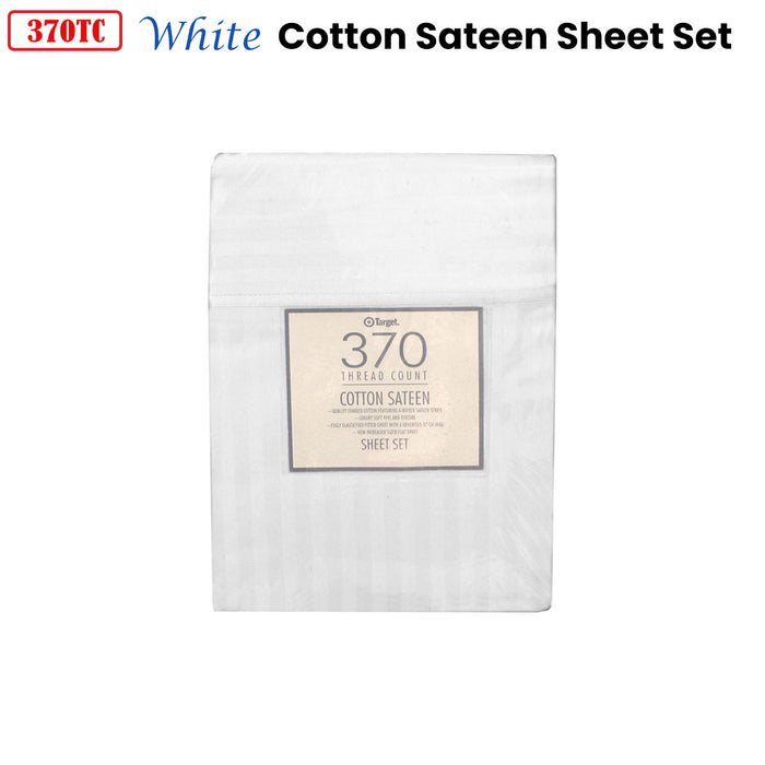370Tc White Self-Striped Cotton Sateen Sheet Set King