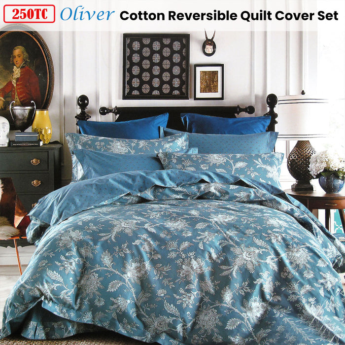 250Tc Oliver Cotton Reversible Quilt Cover Set Queen