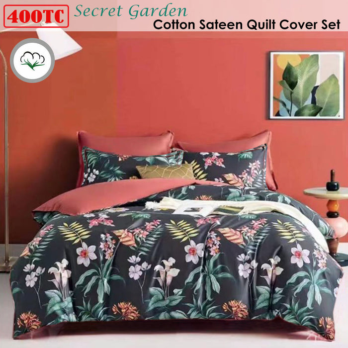 400Tc Cotton Sateen Quilt Cover Set Secret Garden King